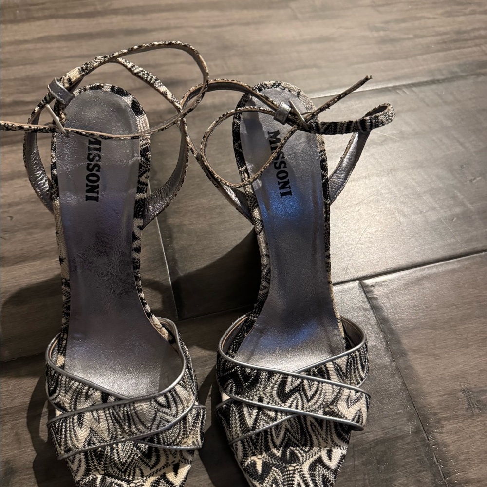 Missoni Black and White Woven Strappy Heels